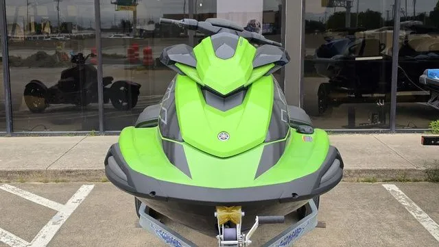 Slide: The Image of Green 2021 Yamaha WaveRunner VX1800B-WB on trailer in front of building. - 3