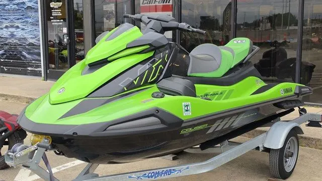 Slide: The Image of Green 2021 Yamaha WaveRunner VX1800B-WB on trailer outside store. - 4