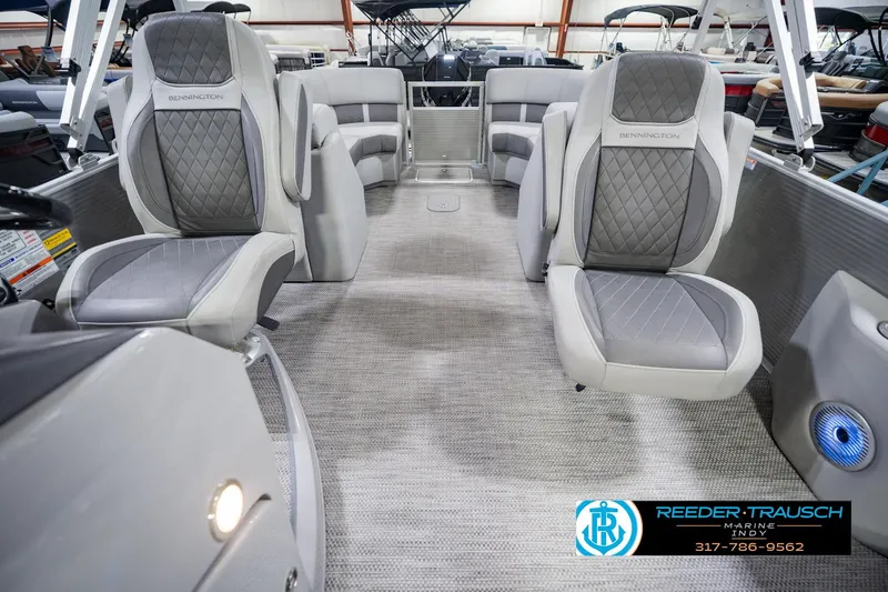 Slide: The Image of Interior of 2023 Bennington 23 LSR pontoon boat with luxurious seating and modern design. - 20