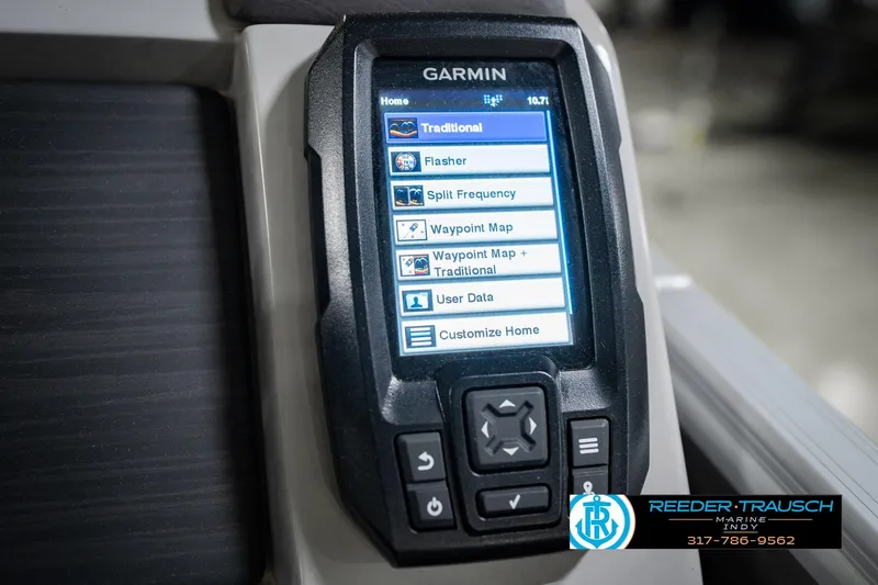 Slide: The Image of Garmin display on 2023 Bennington 23 LSR boat, featuring navigation and customization options. - 45