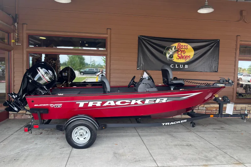 The Image of 2026 Tracker Super Guide V-16 SC boat displayed at Bass Pro Shops. - 0