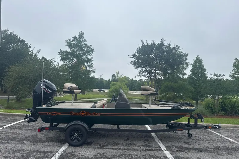 The Image of 2026 Tracker Bass Tracker Classic Limited boat on trailer in parking lot. - 0