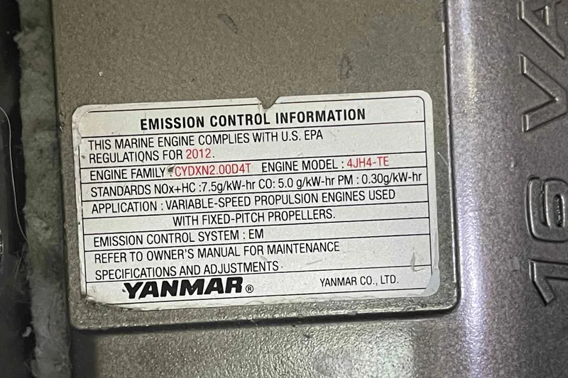 Slide: The Image of Emission control label on Yanmar marine engine, Catalina Morgan 440, 2013 model. - 30