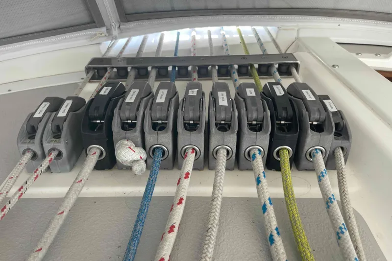 Slide: The Image of Close-up of rope clutches on a 2013 Catalina Morgan 440 sailboat. - 46