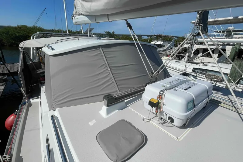 Slide: The Image of Sailboat deck of 2013 Catalina Morgan 440 with covered cockpit and equipment. - 71