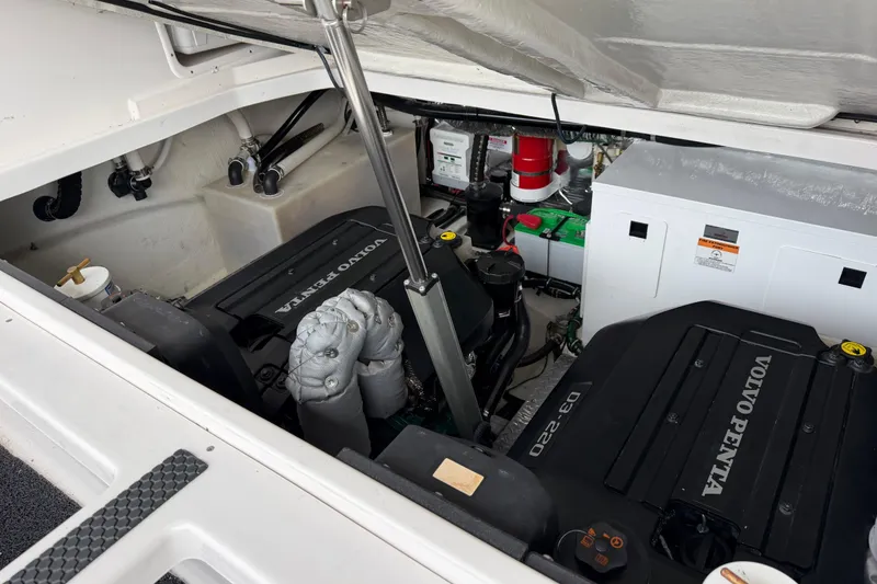 Slide: The Image of Engine compartment of a 2016 Regal 35 Sport Coupe with Volvo Penta engines. - 33