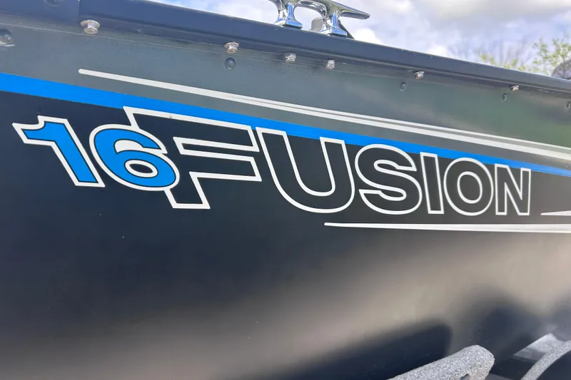 Slide: The Image of Close-up of 2019 Starweld Fusion Pro 16 SC boat logo on hull. - 13
