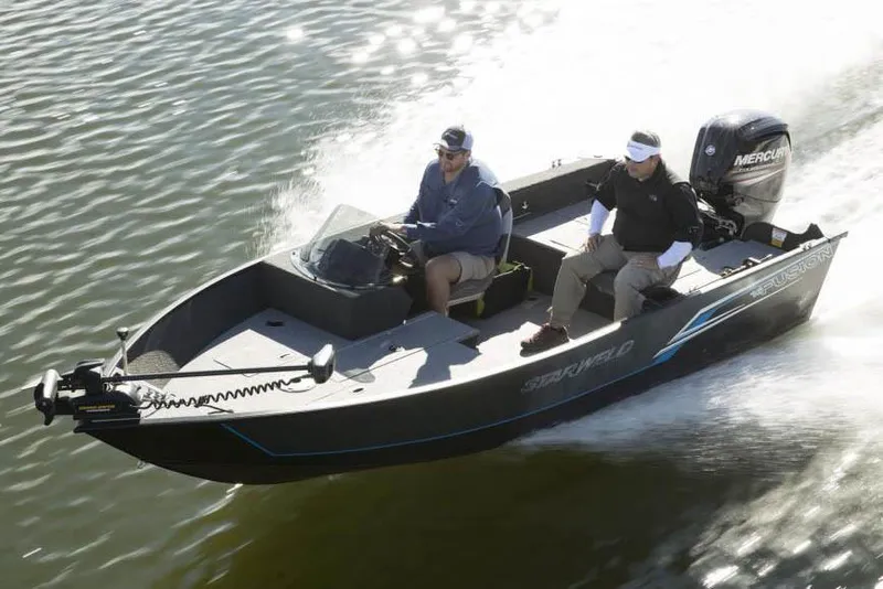 Slide: The Image of Manufacturer Provided Image: 2019 Starweld Fusion Pro 16 SC boat speeding on water with two passengers. - 18