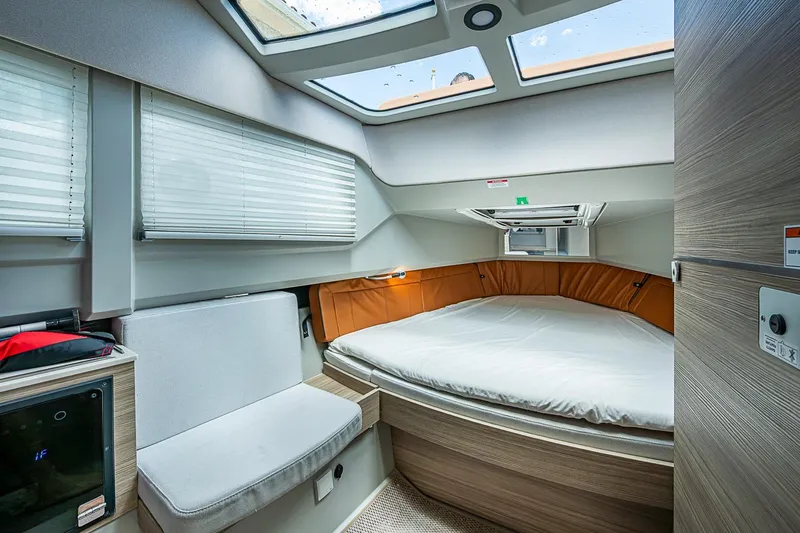 Slide: The Image of Luxurious interior cabin of 2023 Saxdor 320 GTO with modern design and comfortable bedding. - 31