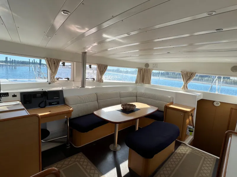 Slide: The Image of Interior of a 2008 Lagoon 420 yacht with panoramic windows. - 10