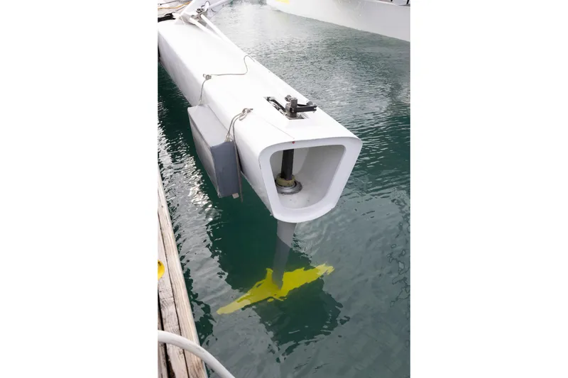 Slide: The Image of CDK Technologies MOD 70 trimaran rudder detail in water, 2012 model. - 26