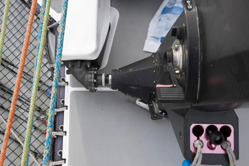 Slide: The Image of Close-up of CDK Technologies MOD 70 sailboat rigging and mechanical components, 2012 model. - 37