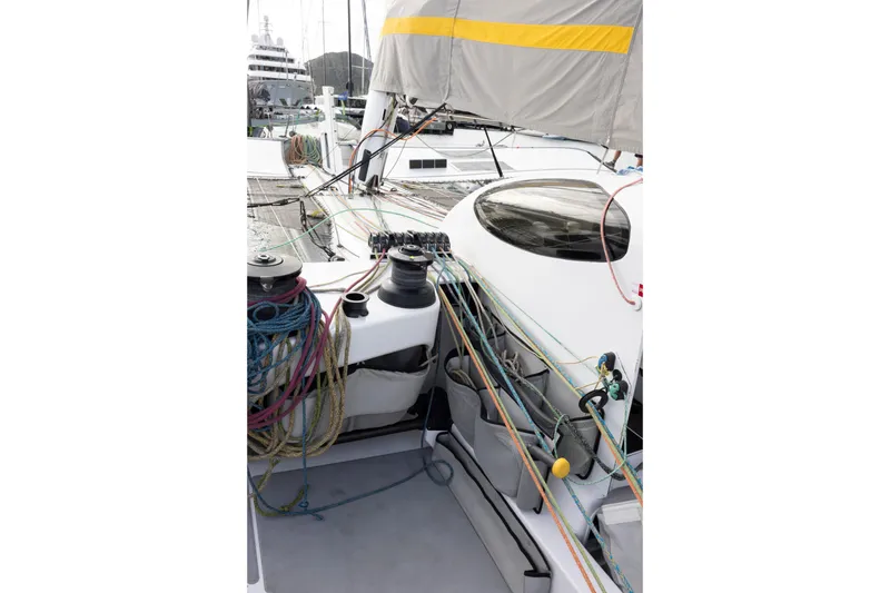 Slide: The Image of Sailing yacht deck with ropes and winches, CDK Technologies MOD 70, 2012 model. - 46