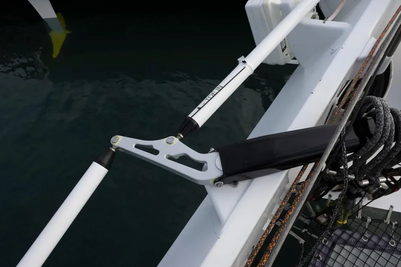Slide: The Image of Close-up of CDK Technologies MOD 70 yacht components, 2012 model, showing rigging and deck details. - 52
