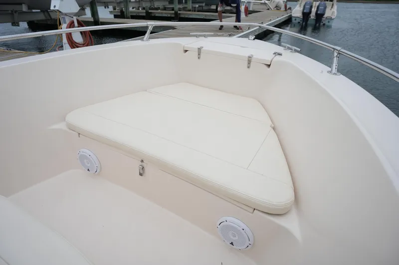 Slide: The Image of 2019 Grady-White Fisherman 180 boat with cushioned seating and speakers at the bow. - 23