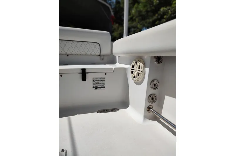 Slide: The Image of 2020 Sportsman Heritage 211 Center Console interior with speaker and seating details. - 25
