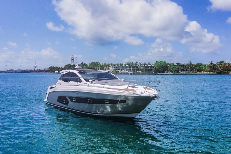 The Image of Azimut Atlantis 43 Yacht 2018 on blue water with tropical backdrop. - 0