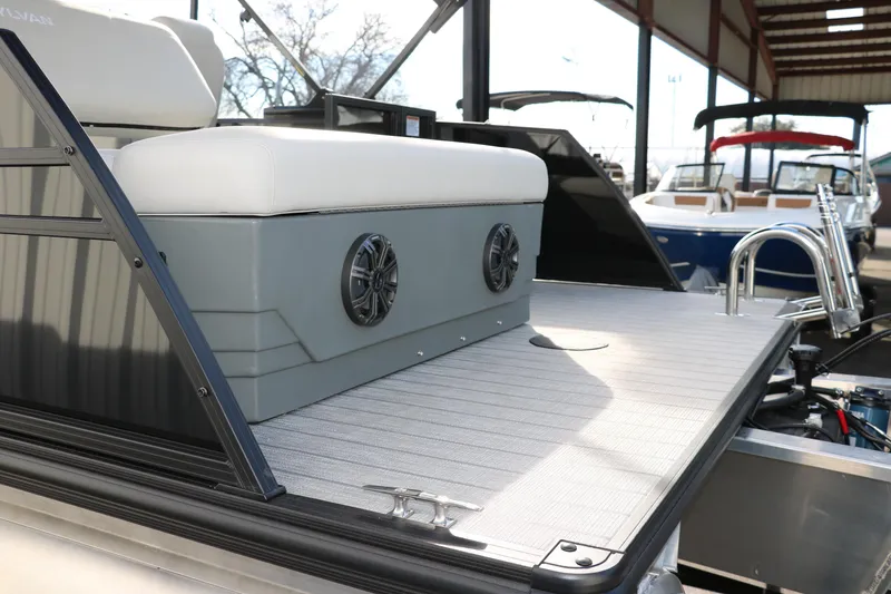 Slide: The Image of 2026 Sylvan Mirage 820 CLZ DH Premium Pontoon with sleek deck and seating. - 6