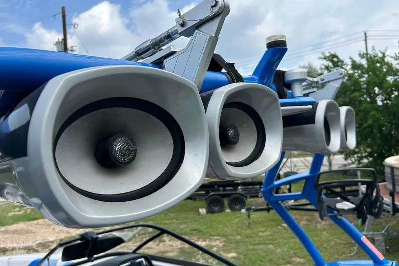 Slide: The Image of Close-up of speakers on a 2013 Nautique Super Air Nautique G23 boat. - 49