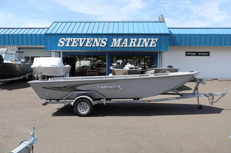 The Image of 2026 Smoker Craft Sportsman 1866 boat on trailer at Stevens Marine dealership. - 1