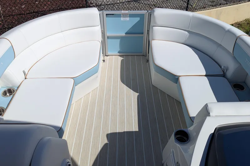 Slide: The Image of Luxurious seating on 2026 Trifecta CS 22RF boat with elegant upholstery and cup holders. - 19