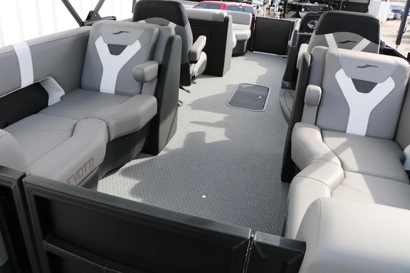 Slide: The Image of Luxurious interior of 2026 Evotti 521QL boat with modern seating design. - 31