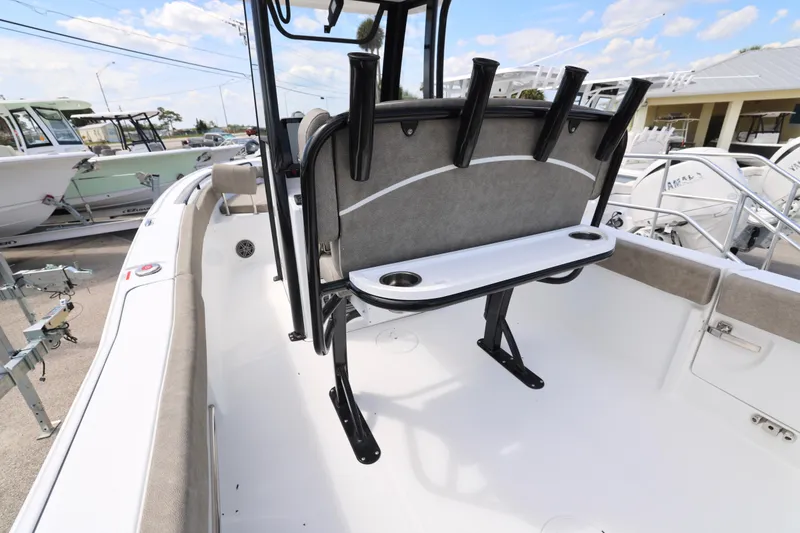 Slide: The Image of 2026 Sea Hunt Ultra 239 SE boat console with Garmin navigation system and steering wheel. - 10