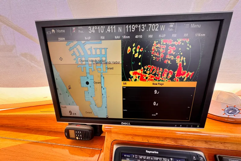 Slide: The Image of Boat navigation screen showing Channel Islands Harbor map and radar, Roughwater 41, 1978. - 47