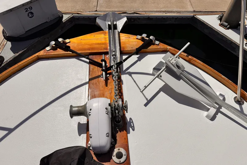 Slide: The Image of Deck of 1978 Roughwater 41 boat with anchor and winch system. - 66