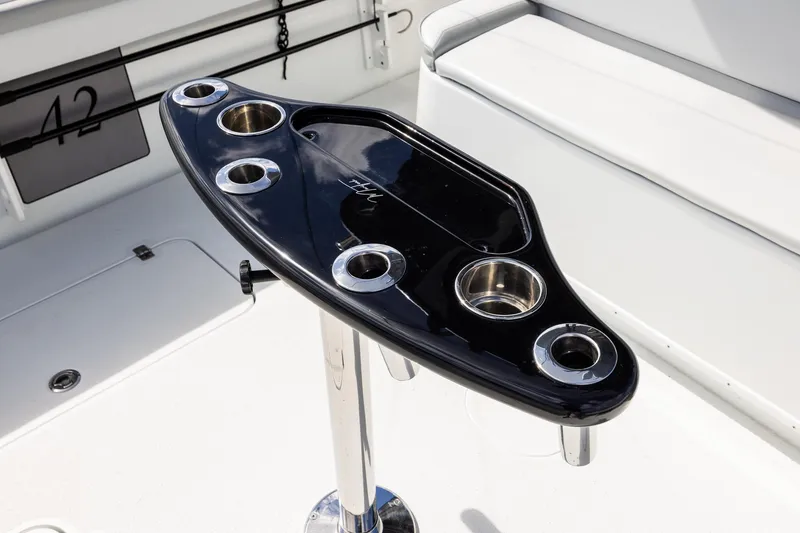 Slide: The Image of Fishing rod holder on 2023 Yellowfin 42 Offshore boat deck. - 38