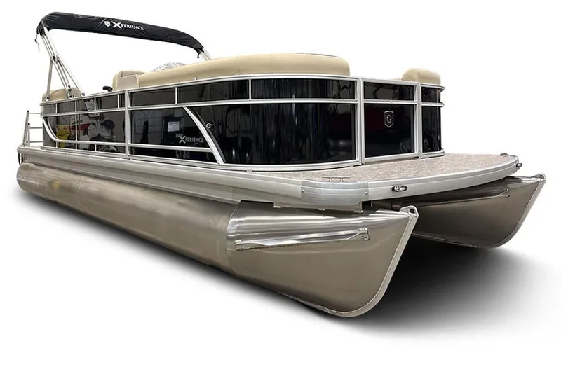 The Image of 2026 Godfrey EX 2286 SBX pontoon boat with sleek design and beige seating. - 1
