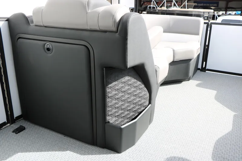 Slide: The Image of 2026 Evotti 723QL boat interior with modern seating and textured design. - 38