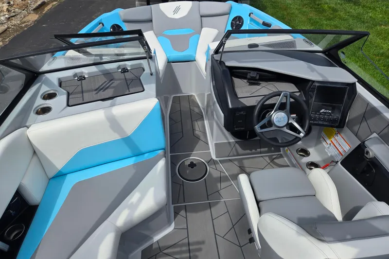Slide: The Image of 2023 ATX Surf Boats 20 Type-S interior with modern dashboard and seating. - 14