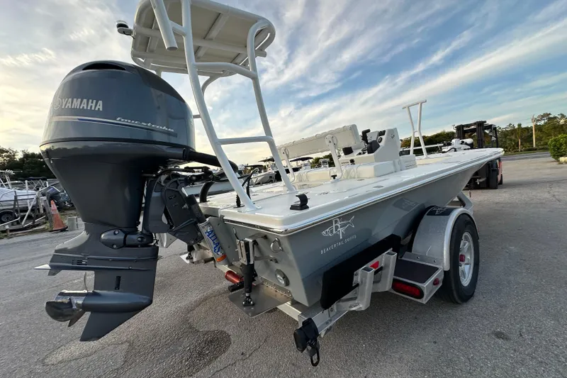 Slide: The Image of 2021 Beavertail Skiffs Vengeance boat with Yamaha engine on trailer, parked outdoors. - 5