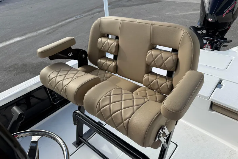 Slide: The Image of Luxurious seating on 2026 Blazer PureBay 2400 boat, featuring diamond-stitched upholstery. - 15