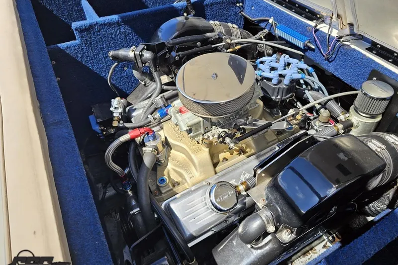 Slide: The Image of 1988 Glastron/Carlson CVX-23 boat engine with detailed components and wiring. - 79