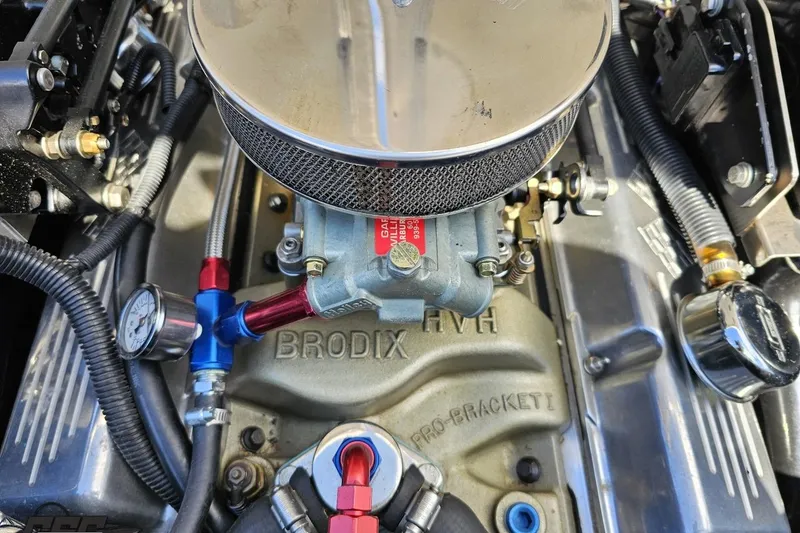Slide: The Image of 1988 Glastron/Carlson CVX-23 engine with Brodix components and detailed wiring. - 82