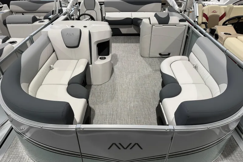 Slide: The Image of Luxurious interior of 2026 Avalon 1985 25 LSZ CRB pontoon boat with plush seating. - 3