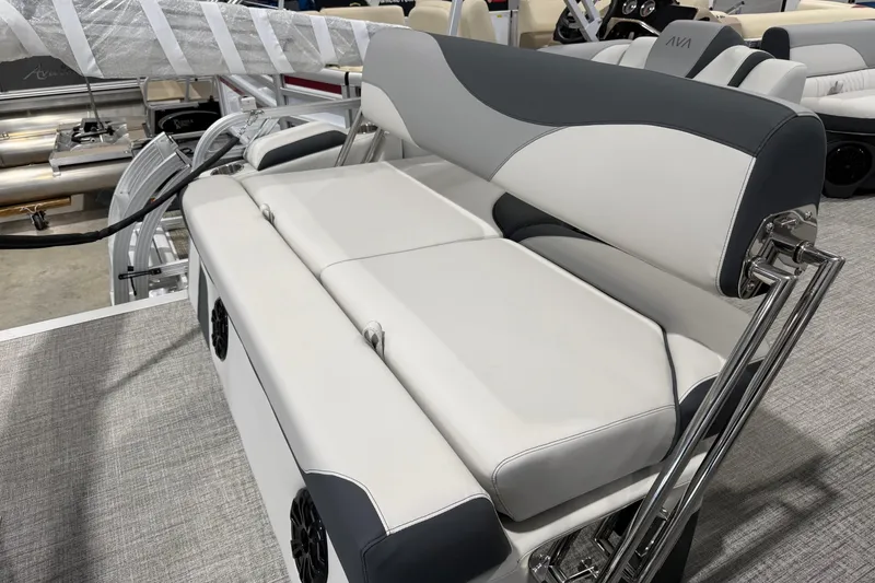 Slide: The Image of Luxurious seating on 2026 Avalon 1985 25 LSZ CRB pontoon boat, featuring sleek design and comfort. - 7