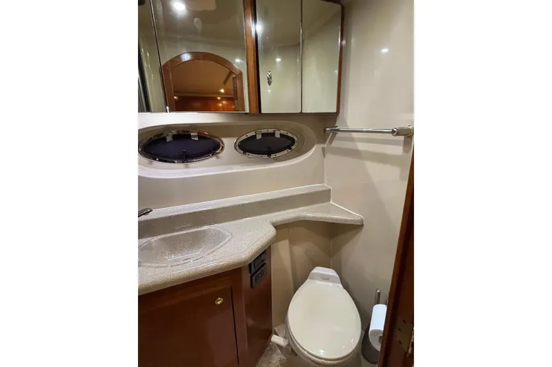 Slide: The Image of Luxurious bathroom in 2004 Cruisers Yachts 405 Express Motoryacht with modern fixtures. - 44