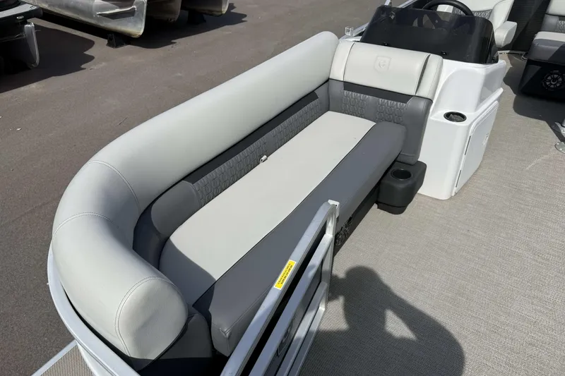 Slide: The Image of 2022 Godfrey Sweetwater 2086 C pontoon boat with gray seating and steering console. - 9