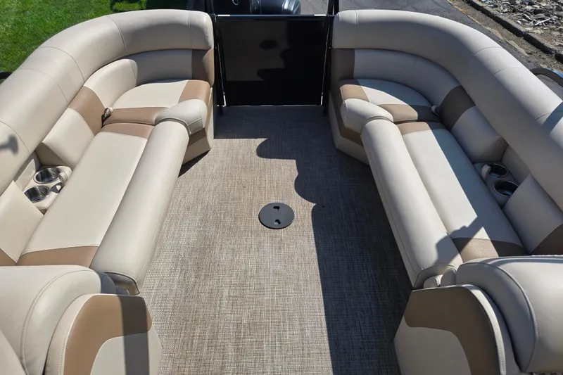 Slide: The Image of Luxurious interior of 2017 Bentley Pontoons 220 Elite Admiral with plush seating and cup holders. - 15