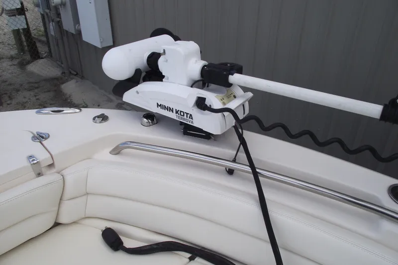 Slide: The Image of Minn Kota Terrova trolling motor on 2023 Grady-White Fisherman 236 boat deck. - 10