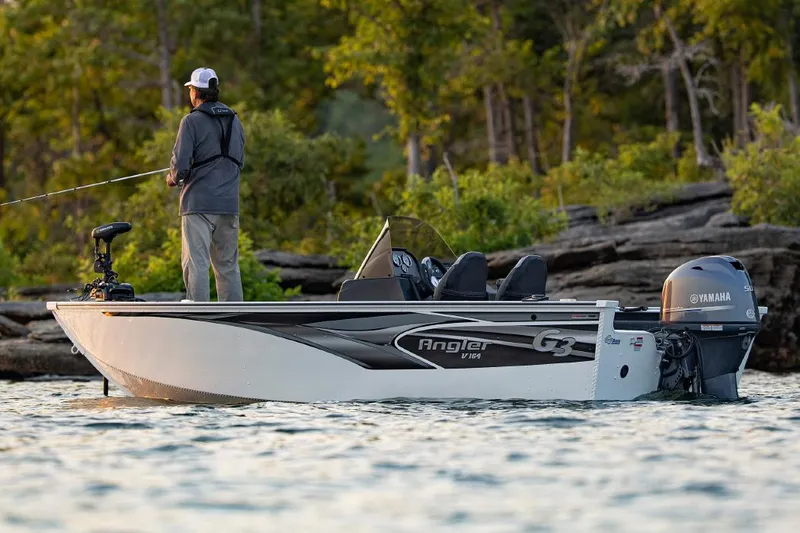Slide: The Image of Manufacturer Provided Image: 2022 G3 Angler V164 C boat on a lake with a person fishing. - 14