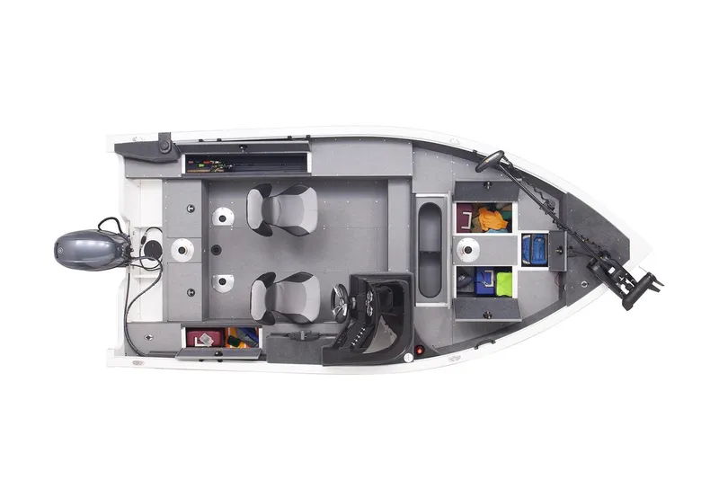 Slide: The Image of Manufacturer Provided Image: 2022 G3 Angler V164 C fishing boat, top view, spacious layout, storage compartments. - 15