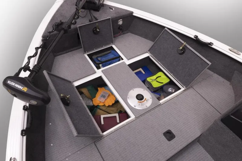 Slide: The Image of Manufacturer Provided Image: 2022 G3 Angler V164 C boat with open storage compartments. - 16