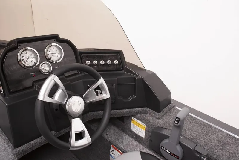 Slide: The Image of Manufacturer Provided Image: 2022 G3 Angler V164 C boat dashboard with steering wheel and control panel. - 17