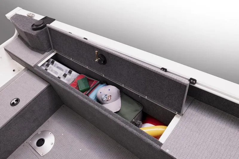 Slide: The Image of Manufacturer Provided Image: 2022 G3 Angler V164 C boat storage compartment with fishing gear and accessories. - 18