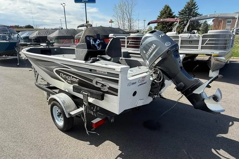 Slide: The Image of 2022 G3 Angler V164 C boat with Yamaha 70 engine on trailer. - 3