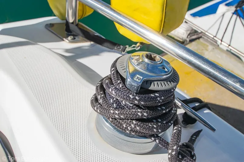 Slide: The Image of Winch with rope on 2008 Hunter 31 sailboat deck. - 29